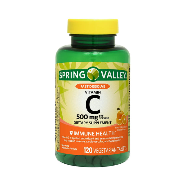 Spring Valley Vitamin C Fast Dissolve Tablets Dietary Supplement, Orange Flavor, 500 mg, 120 Count EasyOptionXY LLC