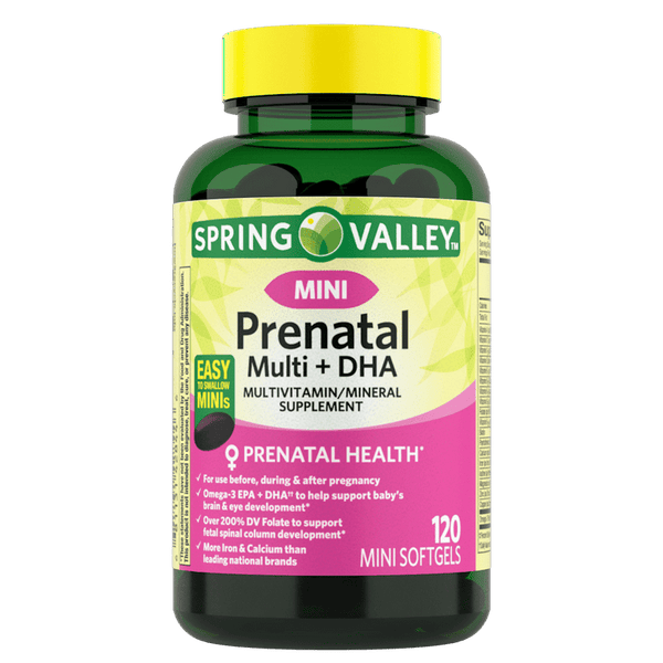 Spring Valley Mini Prenatal Multi + DHA Complete Multivitamin/Multimineral Supplement Mini Softgels, 120 Count EasyOptionXY LLC