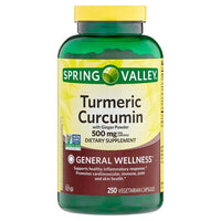 Spring Valley Turmeric Curcumin with Ginger Powder General Wellness Dietary Supplement Vegetarian Capsules, 500 mg, 250 Count EasyOptionXY LLC
