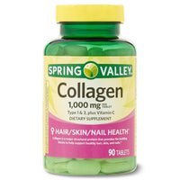 Spring Valley Collagen Type 1 & 3 plus Vitamin C Hair/Skin/Nails Health Dietary Supplement Tablets, 1,000 mg, 90 Count EasyOptionXY LLC