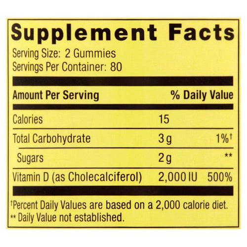 Spring Valley USDA Organic Vitamin D3 Vegetarian Gummies, Assorted Fruits, 50 mcg, 160 Count EasyOptionXY LLC