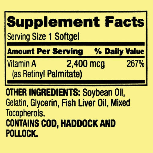 Spring Valley Vitamin A Softgels, 2400 mcg, 250 Count EasyOptionXY LLC