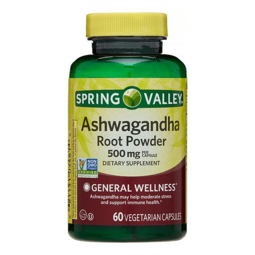 Spring Valley Ashwagandha Root Powder General Wellness Dietary Supplement Vegetarian Capsules, 500 mg, 60 Count EasyOptionXY LLC