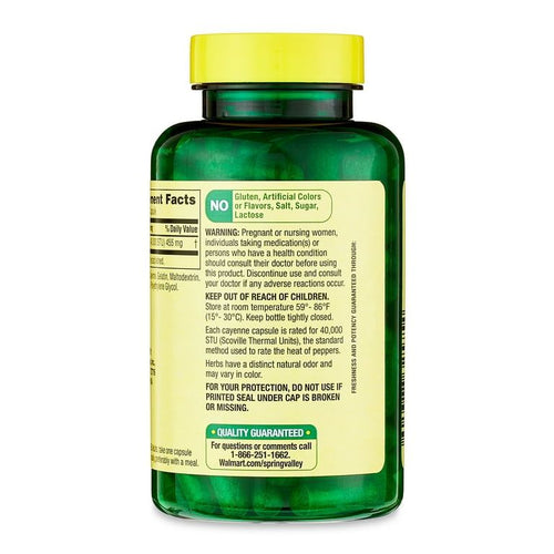 Spring Valley Cayenne Metabolism Support Dietary Supplement Capsules, 455 mg, 100 Count EasyOptionXY LLC