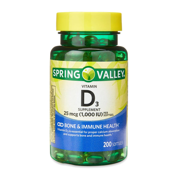 Spring Valley Vitamin D3 Bone & Immune Health Dietary Supplement Softgels, 25 mcg (1,000 IU), 200 Count EasyOptionXY LLC