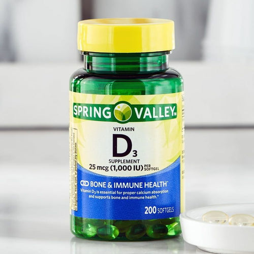 Spring Valley Vitamin D3 Bone & Immune Health Dietary Supplement Softgels, 25 mcg (1,000 IU), 200 Count EasyOptionXY LLC