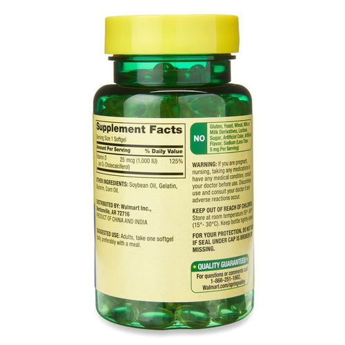 Spring Valley Vitamin D3 Bone & Immune Health Dietary Supplement Softgels, 25 mcg (1,000 IU), 200 Count EasyOptionXY LLC