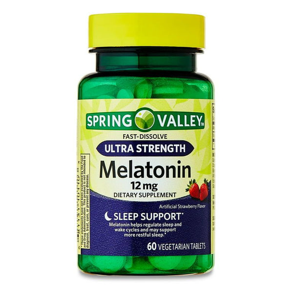 Spring Valley Ultra Strength Melatonin Sleep Support Dietary Supplement Fast-Dissolve Tablets, 12 mg, 60 Count EasyOptionXY LLC