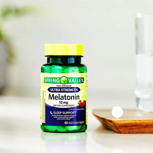 Spring Valley Ultra Strength Melatonin Sleep Support Dietary Supplement Fast-Dissolve Tablets, 12 mg, 60 Count EasyOptionXY LLC