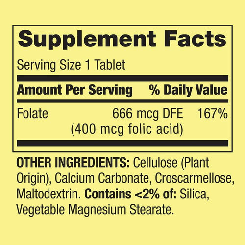 Spring Valley Folate Dietary Supplement Tablets, 400 mcg, 250 Count EasyOptionXY LLC