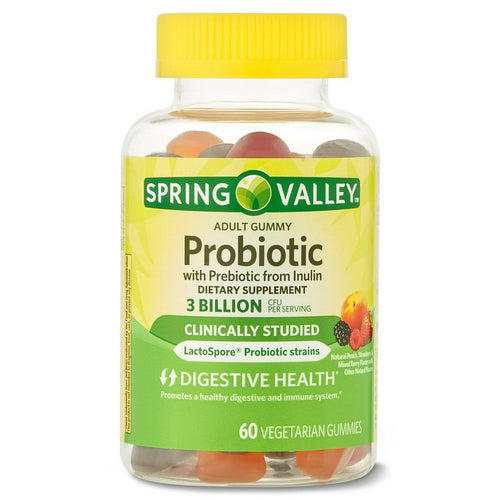 Spring Valley Inulin Probiotic Supplement Vegetarian Gummies, Assorted Fruit, 60 Count EasyOptionXY LLC