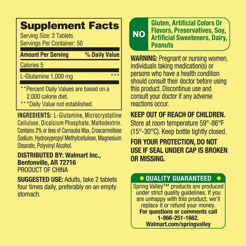 Spring Valley L-Glutamine Tablets Dietary Supplements, 500 mg, 100 Count EasyOptionXY LLC