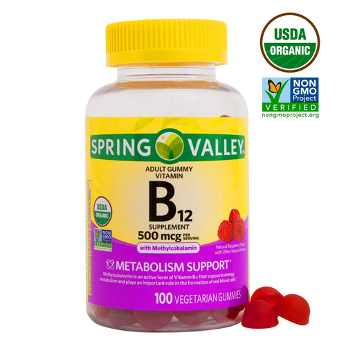 Spring Valley Non GMO Vitamin B12 Vegetarian Gummies, Raspberry, 500 mcg, 100 Count EasyOptionXY LLC