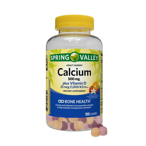 Spring Valley Calcium 500 mg plus Vitamin D 25 mcg Bone Health Dietary Supplement Gummies, 100 Count EasyOptionXY LLC