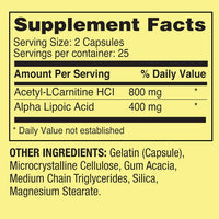Spring Valley Acetyl L-Carnitine HCI 400 mg + Alpha Lipoic Acid 200 mg Capsules, 50 Count EasyOptionXY LLC