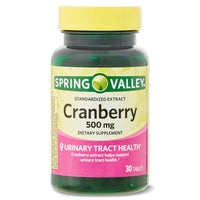 Spring Valley Standardized Extract Cranberry Urinary Tract Health Dietary Supplement Tablets, 500 mg, 30 Count EasyOptionXY LLC