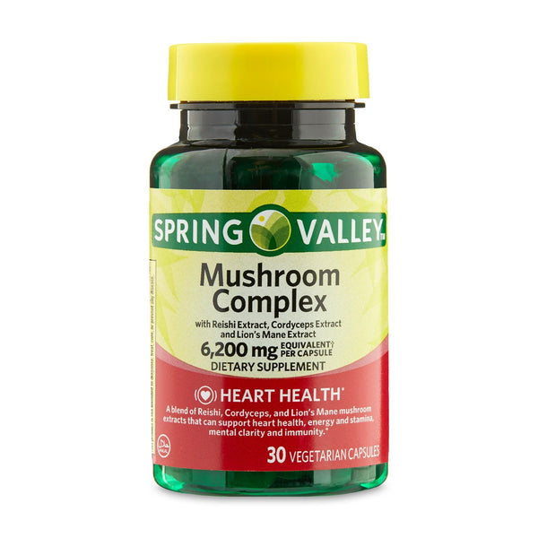 Spring Valley Mushroom Complex Dietary Supplement,6,200mg Equivalent Serving, 30 Vegetarian Capsules EasyOptionXY LLC