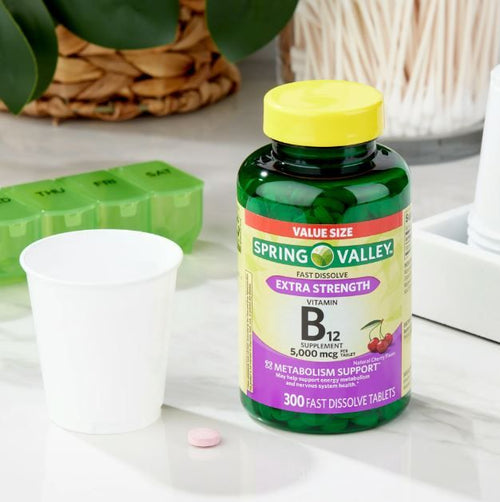 Spring Valley Extra Strength Vitamin B12 Fast Dissolve Tablets, Cherry, 5000 Mcg, 300 Ct, Value Size EasyOptionXY LLC