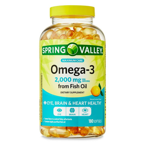Spring Valley Omega-3 Fish Oil Brain & Heart Health Dietary Supplement Softgels, 2000 mg, 180 Count EasyOptionXY LLC