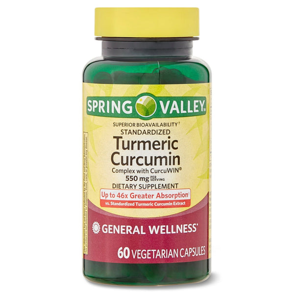 Spring Valley Turmeric Curcumin Complex with CurcuWIN General Wellness Dietary Supplement Vegetarian Capsules, 550 mg, 60 Count EasyOptionXY LLC