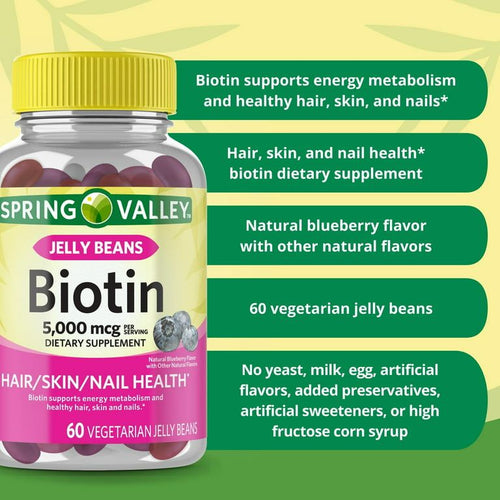 Spring Valley Biotin Vegetarian Jelly Beans, 5000 Mcg, 60 Count EasyOptionXY LLC