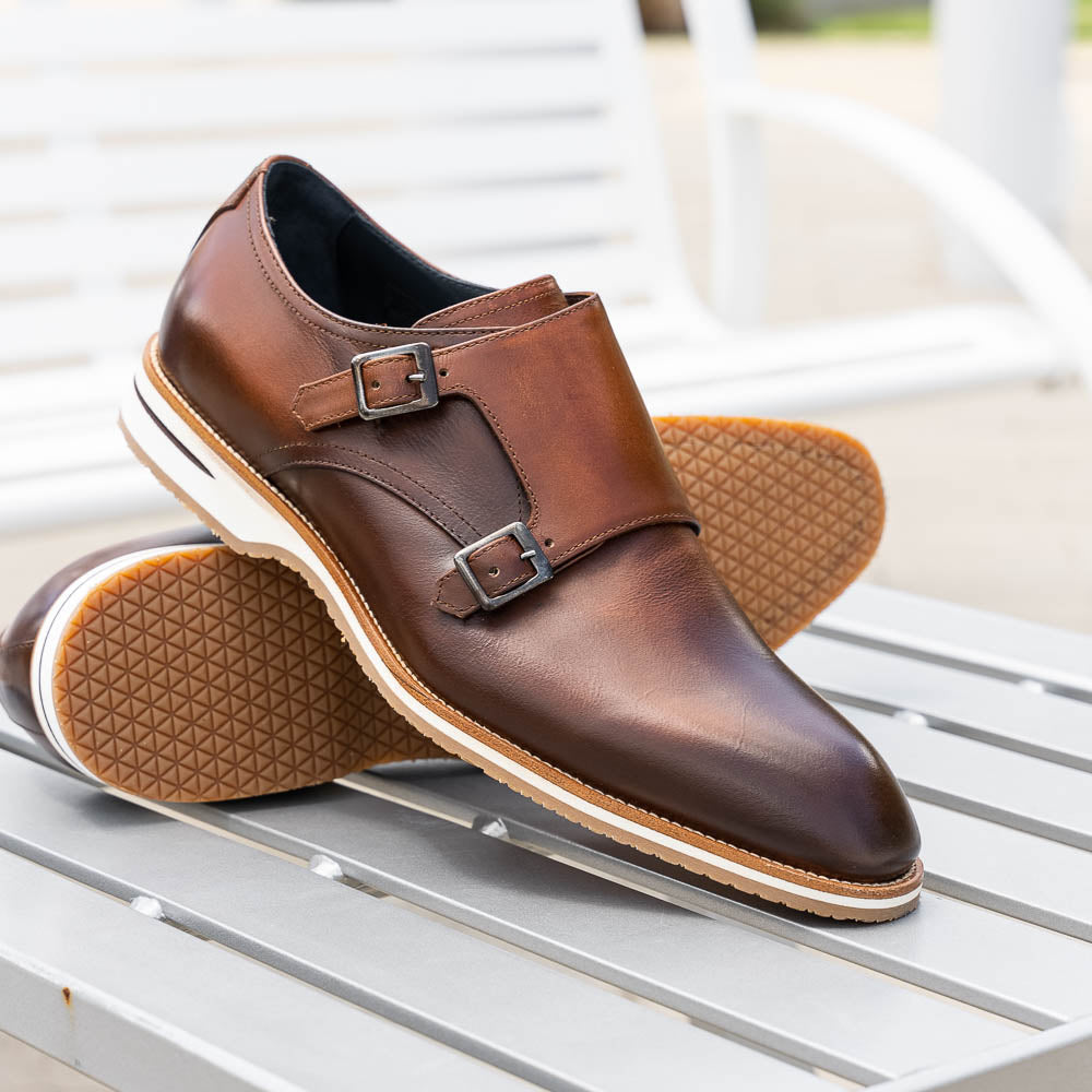 Zelli Italia 55-103-BRN LEGERRA Hand Burnished Italian Calfskin Monkstrap, Brown