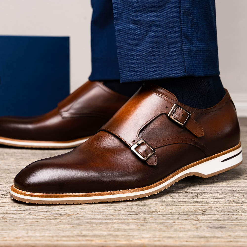 Zelli Italia 55-103-BRN LEGERRA Hand Burnished Italian Calfskin Monkstrap, Brown