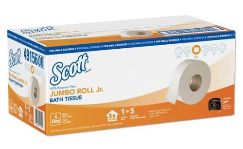 Scott Essential 100% Recycled Fiber JRT Bathroom Tissue, Septic Safe, 2-Ply, White, 1000 ft, 4 Rolls/Carton -KCC49156 EasyOptionXY LLC