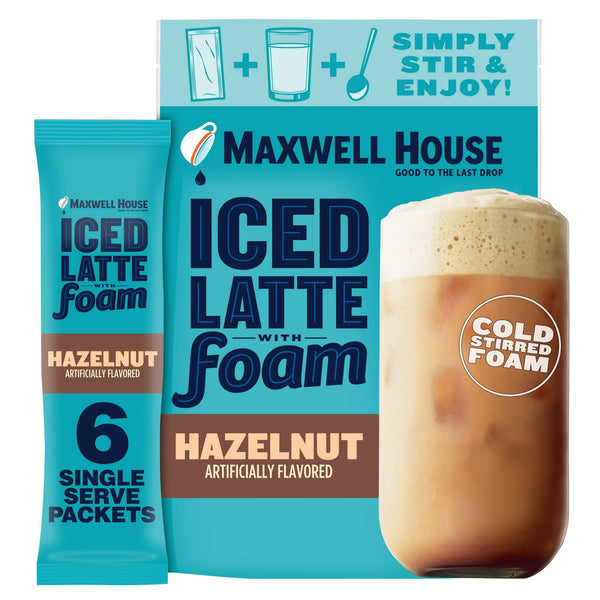 Maxwell House Iced Hazelnut Latte with Foam Instant Coffee Drink Mix, 5.82 oz, 6 Packets EasyOptionXY LLC