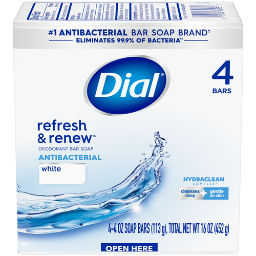 Dial Antibacterial Bar Soap, Refresh & Renew, White, 4 oz, 4 Bars EasyOptionXY LLC