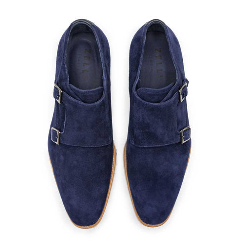Zelli Italia 56-100-NVY LEGERRA Sueded Goatskin Monkstrap, Navy