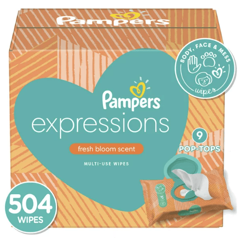 Pampers Baby Wipes Expressions; Fresh Bloom Scent; 9X Pop-Top; 504 Ct EasyOptionXY LLC
