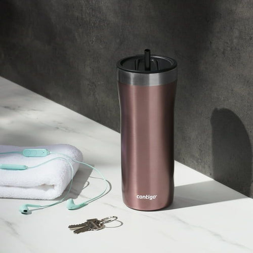 Contigo Streeterville Stainless Steel Tumbler with Plastic Straw and Splash-Proof Lid, Pink, 32 fl. oz EasyOptionXY LLC