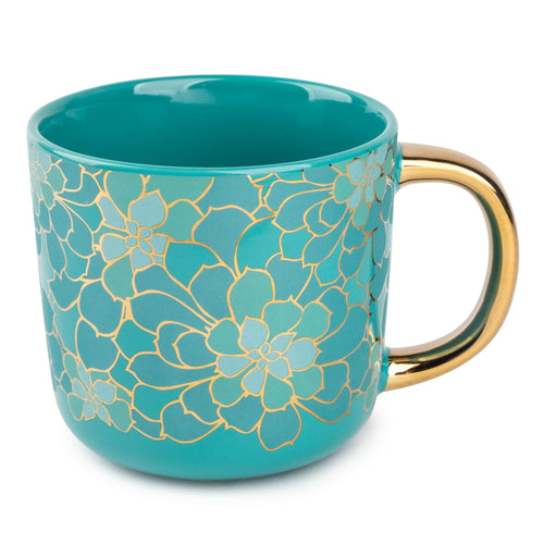 Thyme & Table Stoneware Coffee Mug, Teal Succulent, 16 fl oz EasyOptionXY LLC