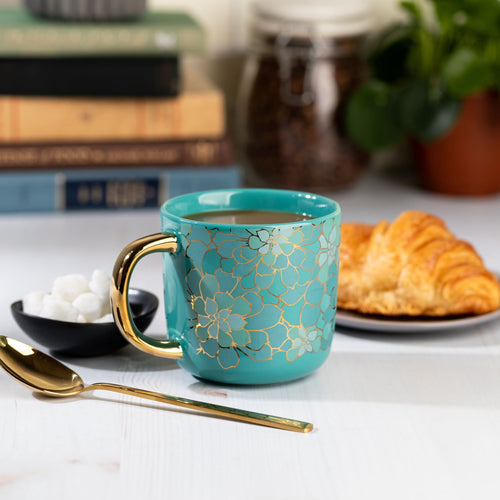 Thyme & Table Stoneware Coffee Mug, Teal Succulent, 16 fl oz EasyOptionXY LLC