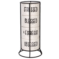 White and Black Speckled Sentiment Espresso Stoneware Mugs with Rack, 4 8 oz EasyOptionXY LLC