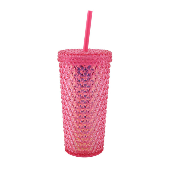 Your Zone 16-Ounce Acrylic Iridescent Textured Tumbler with Straw, Pink EasyOptionXY LLC