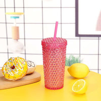 Your Zone 16-Ounce Acrylic Iridescent Textured Tumbler with Straw, Pink EasyOptionXY LLC