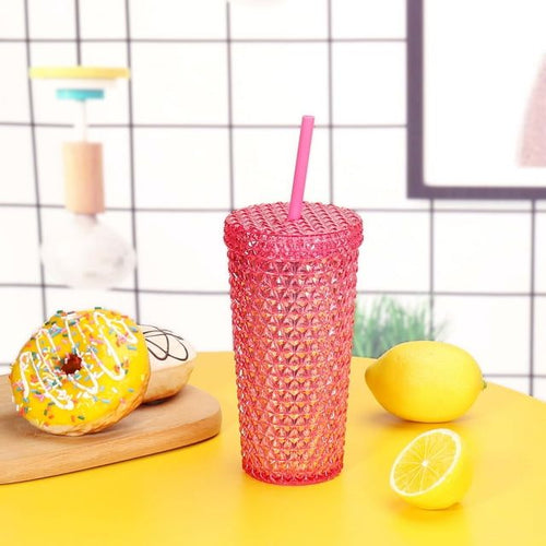 Your Zone 16-Ounce Acrylic Iridescent Textured Tumbler with Straw, Pink EasyOptionXY LLC
