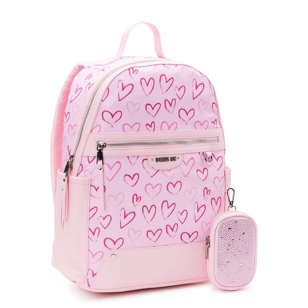 Madden NYC Juniors Dome 17' Laptop Backpack with Pouch, Pink Heart EasyOptionXY LLC