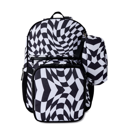 Wonder Nation Children's Backpack with Lunch Box and Pencil Case 3-Piece Set Black and White Twisted Check EasyOptionXY LLC