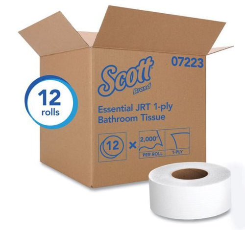 Scott Essential JRT Jumbo Roll Bathroom Tissue, Septic Safe, 1-Ply, White, 2000 ft, 12 Rolls/Carton -KCC07223 EasyOptionXY LLC