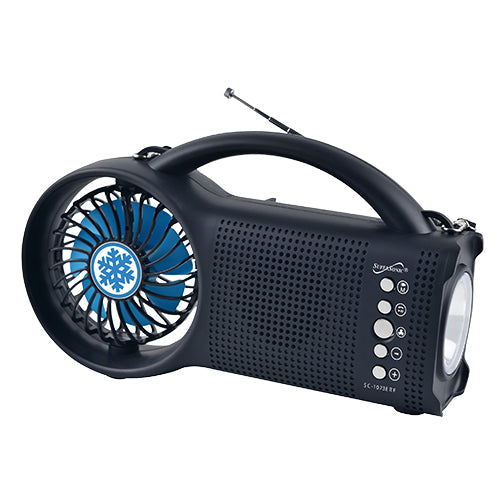 Solar Power Bluetooth Speaker with FM Radio / LED Torch Light / Fan (SC-1073ERF) Jupiter Gear