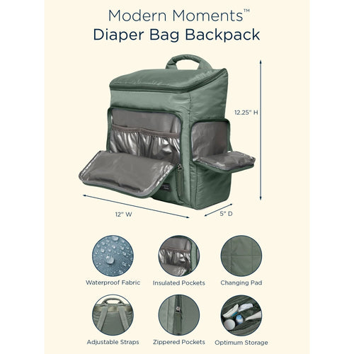 Modern Moments by Gerber Diaper Bag with Changing Station & Insulated Pocket, Green EasyOptionXY LLC