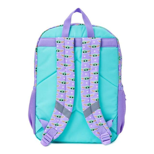 Star Wars Mandalorian Baby Yoda Girls 17" Laptop Backpack 2-Piece Set with Lunch Tote Bag, Purple Green EasyOptionXY LLC