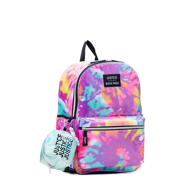 Justice Girls 17" Laptop Backpack with Pouch 2-Piece Set, Purple Tie-Dye EasyOptionXY LLC