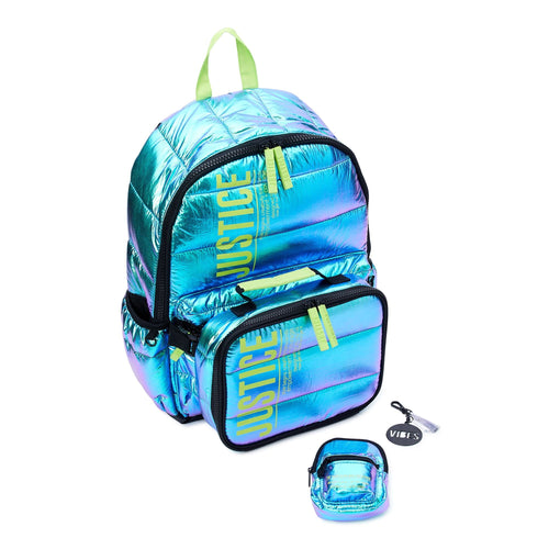 Justice Girls 17" Laptop Backpack 3-Piece Backpack Set with Lunch Tote and Pouch Quilted Green EasyOptionXY LLC