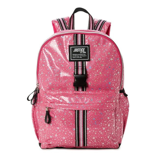 Justice Girls 17" Laptop Backpack, Lunch Tote and Pencil Case, 3-Piece Set Pink Star Print EasyOptionXY LLC