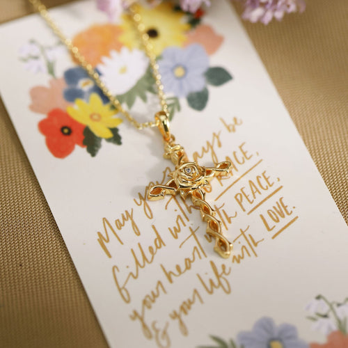 Floral Cross June Rose Birth Flower Necklace vanimy