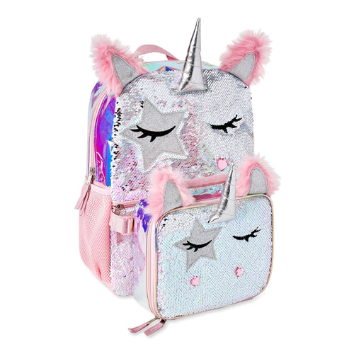 Wonder Nation Girls 17" Laptop Backpack with Lunch Bag 2-Piece Set, Pink Multi-Color Unicorn Queen EasyOptionXY LLC